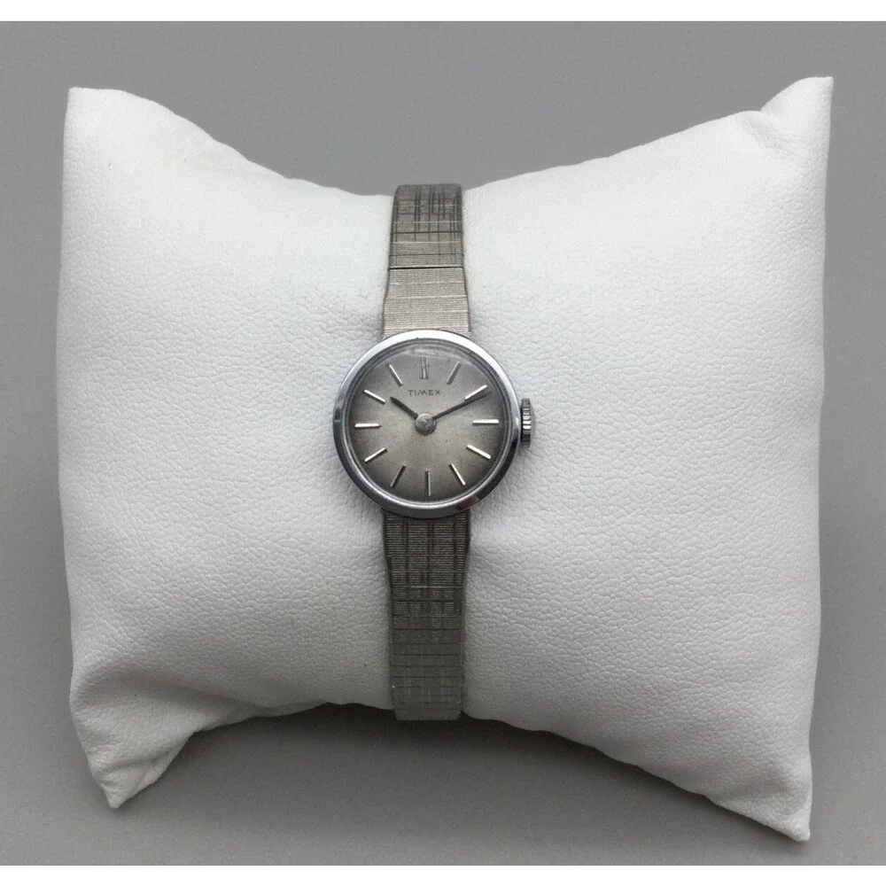 Vtg Timex Watch Women 18mm Silver Tone Manual Wind 6.25